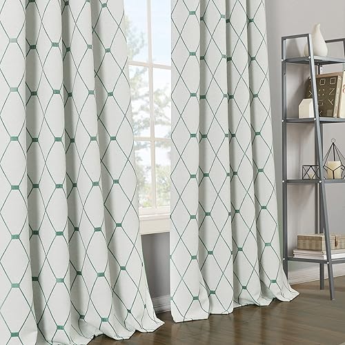 Miniatura 5 de Cortinas bordadas de 84 pulgadas de largo, juego de 2 paneles para sala de estar, dormitorio, cortinas texturizadas de lino de algodón con textura