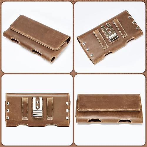Miniatura 6 de Gcepls Funda de cuero para iPhone 14, 15, 15 Pro, 16, 16 Pro, Galaxy S23, S24, piel de vaca marrón para cinturón con clip para cinturón