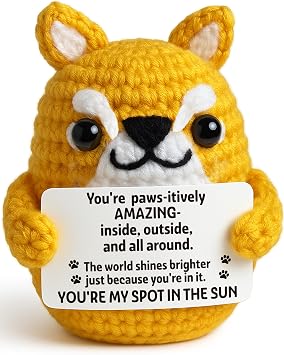 Positive Shiba Inu Crochet Plush for Dog Lovers - Handmade Encouragement Gift with Uplifting Card, Cute Inspirational Decor for Women Friends, Fur Mom Dad - Thanksgiving Christmas Stuffers Ornaments