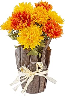 Darice 16 Inches High Artificial Potted Mum Plant in Oranges and Gold with Wrapped Container - coolthings.us