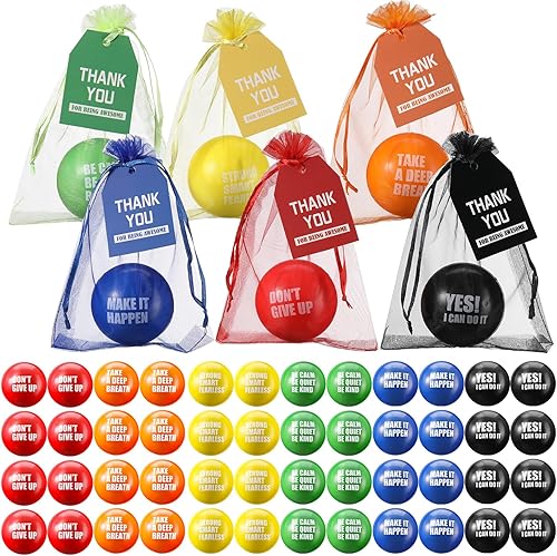 Lenwen 48 juegos de regalos de agradecimiento a los empleados, incluyendo 24 bolas motivacionales para el estrés de 2.5 pulgadas, 24 etiquetas de
