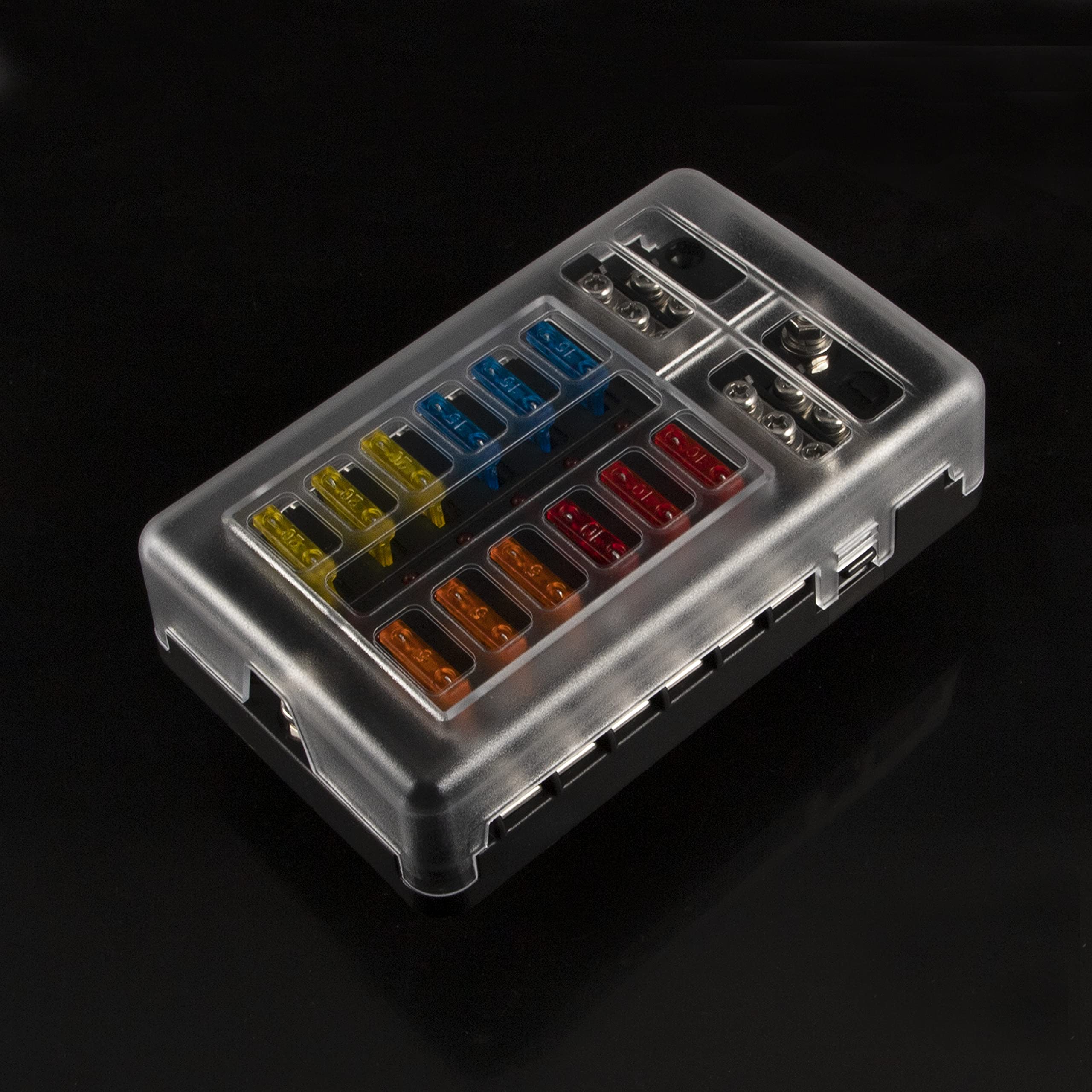 Caja de Fusibles 12 Vías Portafusibles, Cuadro Fusibles con Cuchilla Negativa con LED Indicador Cubierta impermeable para Barcos Furgoneta Caravana Coches Autocaravana SUV Bloque de fusibles