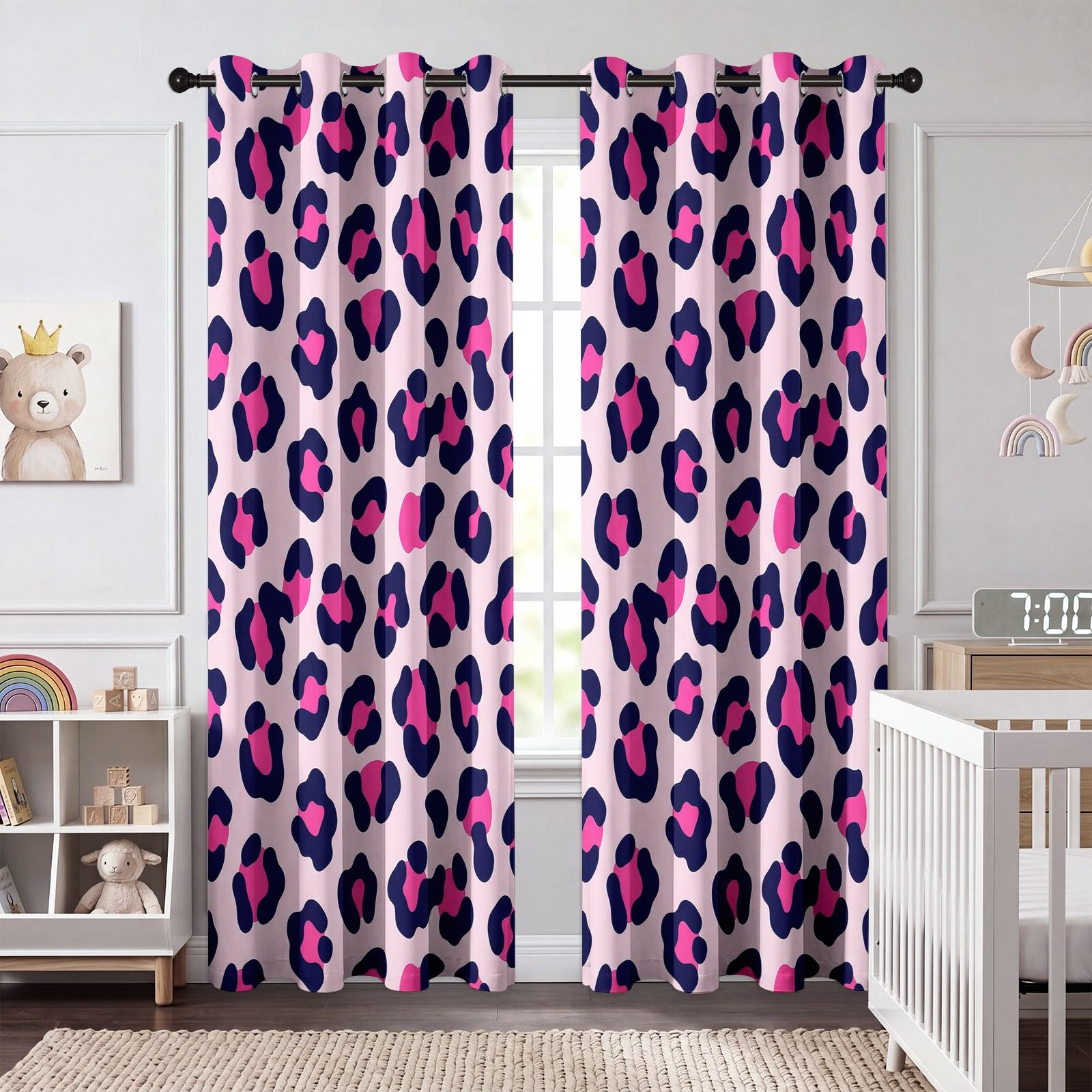 Animal Rideaux Occultants Thermique Isolant 140L X 260H cm (2 Panneaux), Enfant Rideau Occultant Opaque à Oeillets Imprimé Animal À Pois Esthétique Motif pour Chambre d'enfant et Salon, Rose