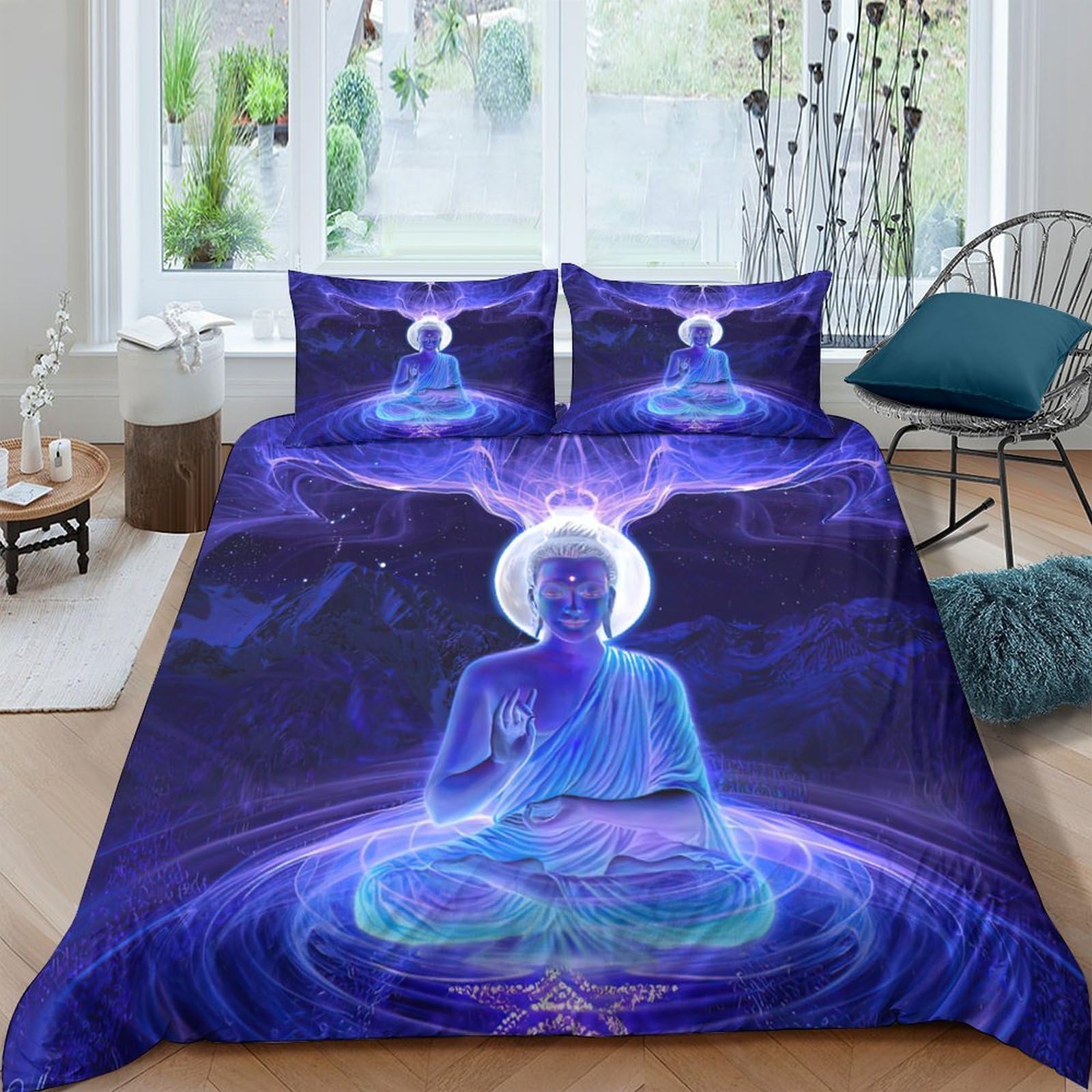 Ctjqhvkz Style-8 3D Printed Blue Buddha Meditation Fitted Sheet Microfiber Bedroom Decor Spiritual Art Mattress Cover For Home Single（135X200cm）