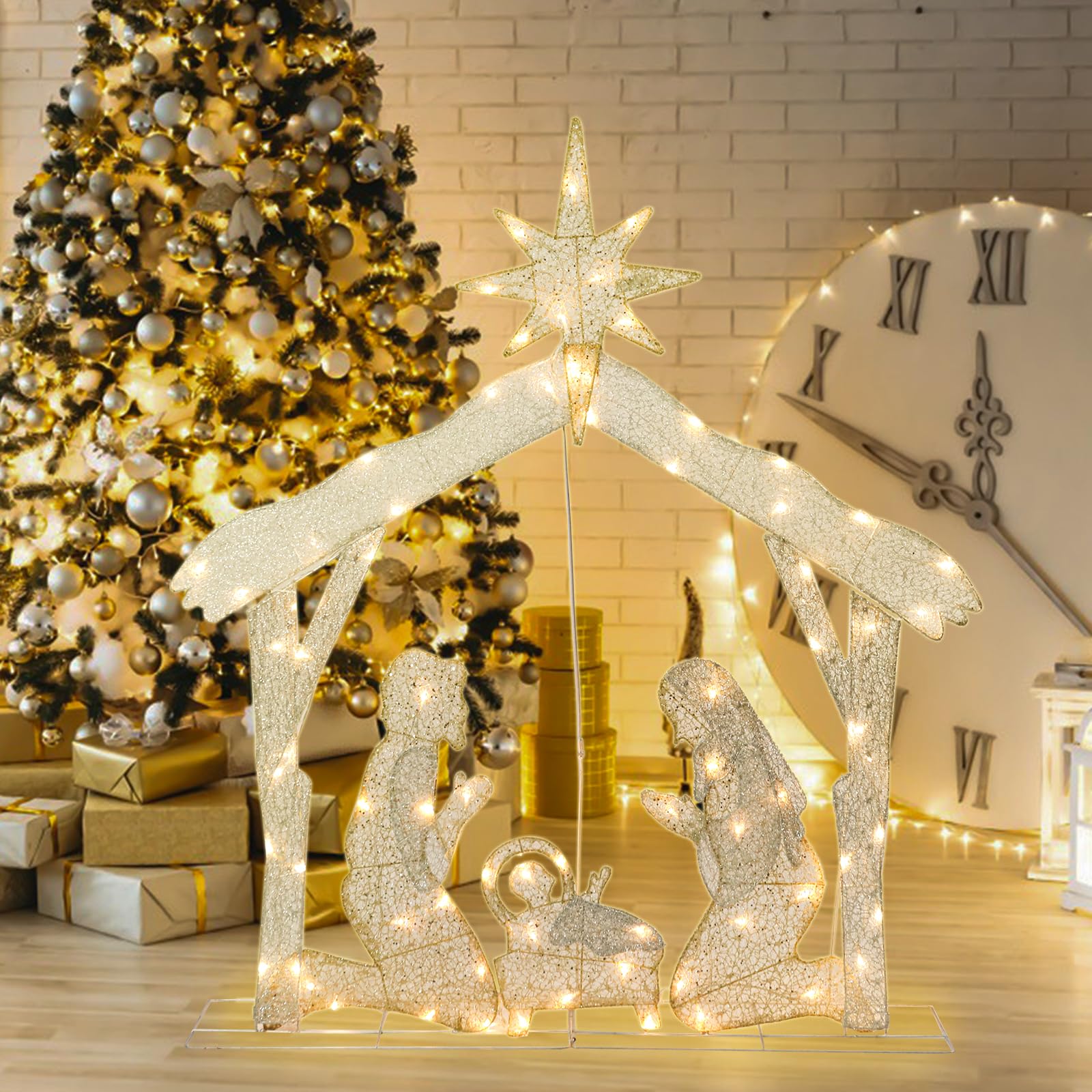 Outdoor Christmas Nativity Scene Decoration Christmas Lighted Holy Family Nativity Scene with LED Lights Decoration for Xmas Home Pathway Lawn Party Display