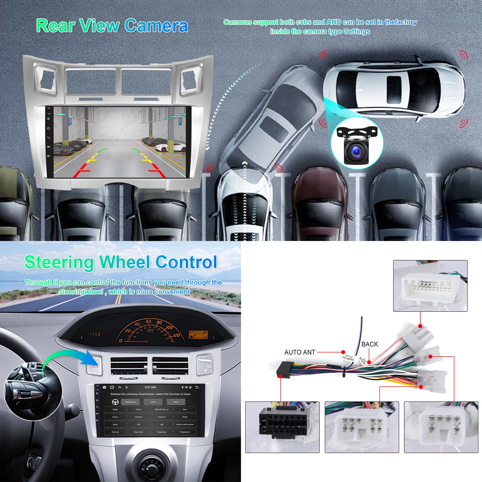 8 Core 4G+64GB Autoradio per Toyota Yaris/Vizi 2005-2011 Android 9 Pollici Touchscreen Carplay Android Auto, Radio 2 Din GPS Navigatore Bluetooth WiFi DSP WiFi FM RDS Camera Schermo per Toyota