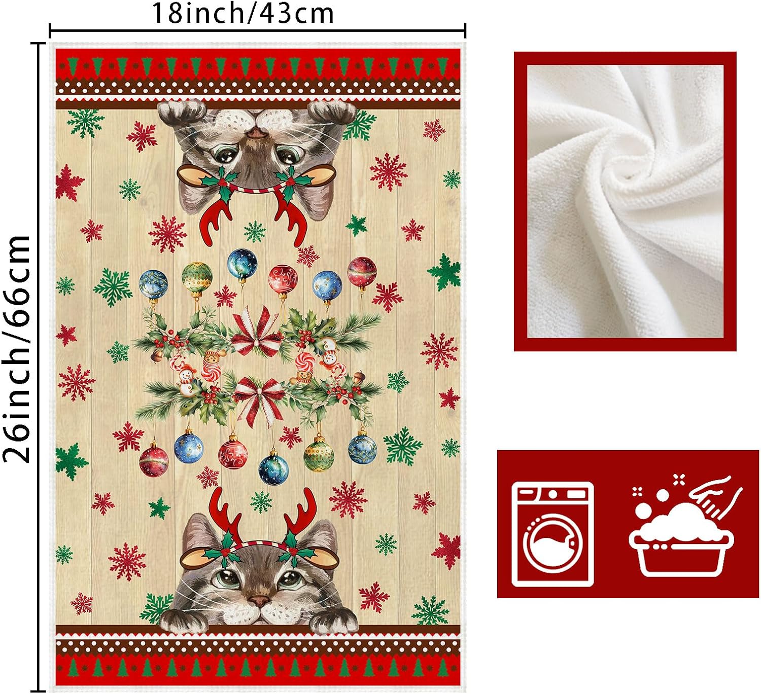 XCHI Cat Christmas Kitchen Towels Winter Dish Towels 18x26 Inch Xmas Home Kitchen Decorations Hand Towels Set of 2 Drying Dishcloth - Image 6