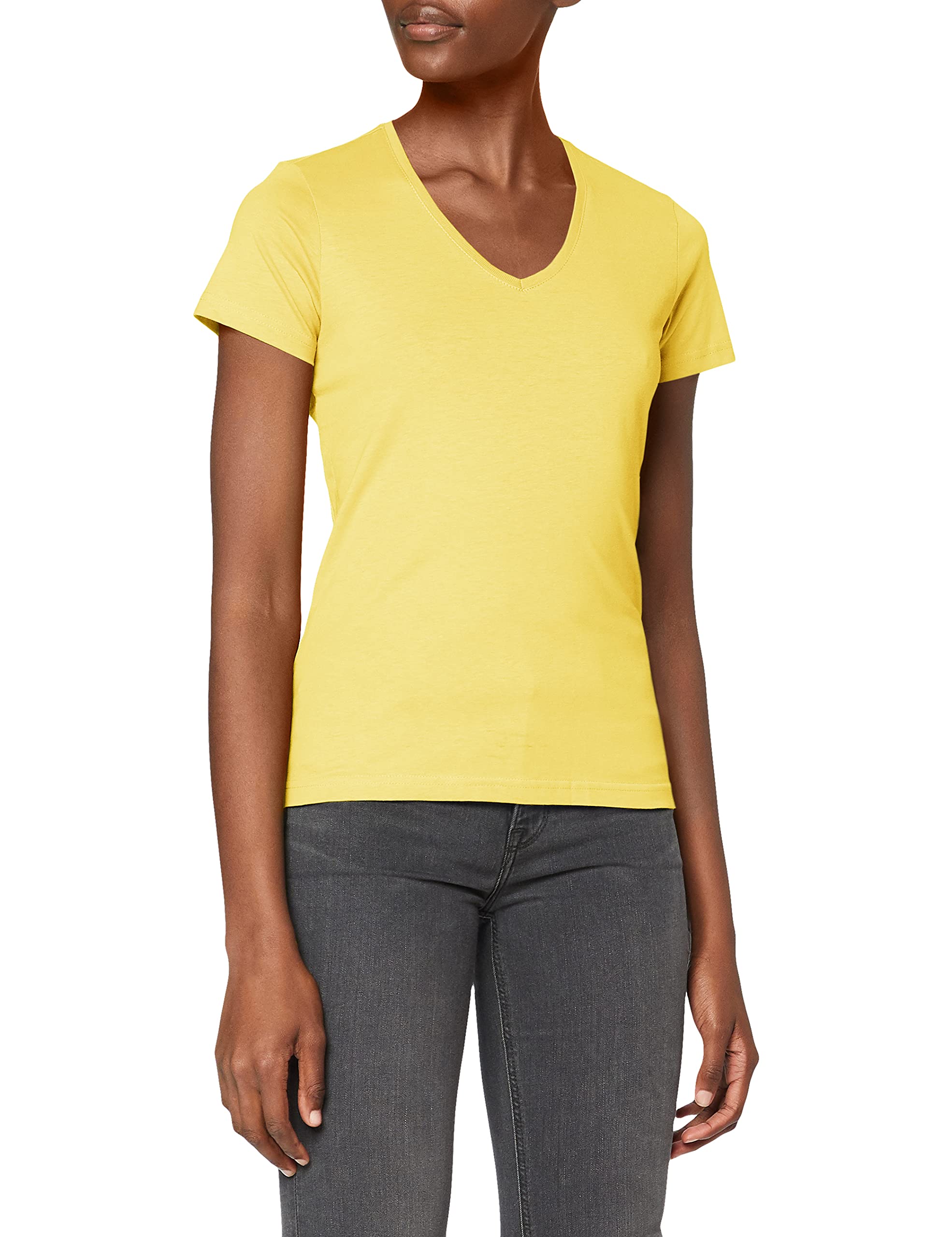 Stedman Apparel Women's Classic-T V-Neck/ST2700 Regular Fit Short Sleeve T-Shirt, Yellow, Size 10 (Manufacturer Size:Small)