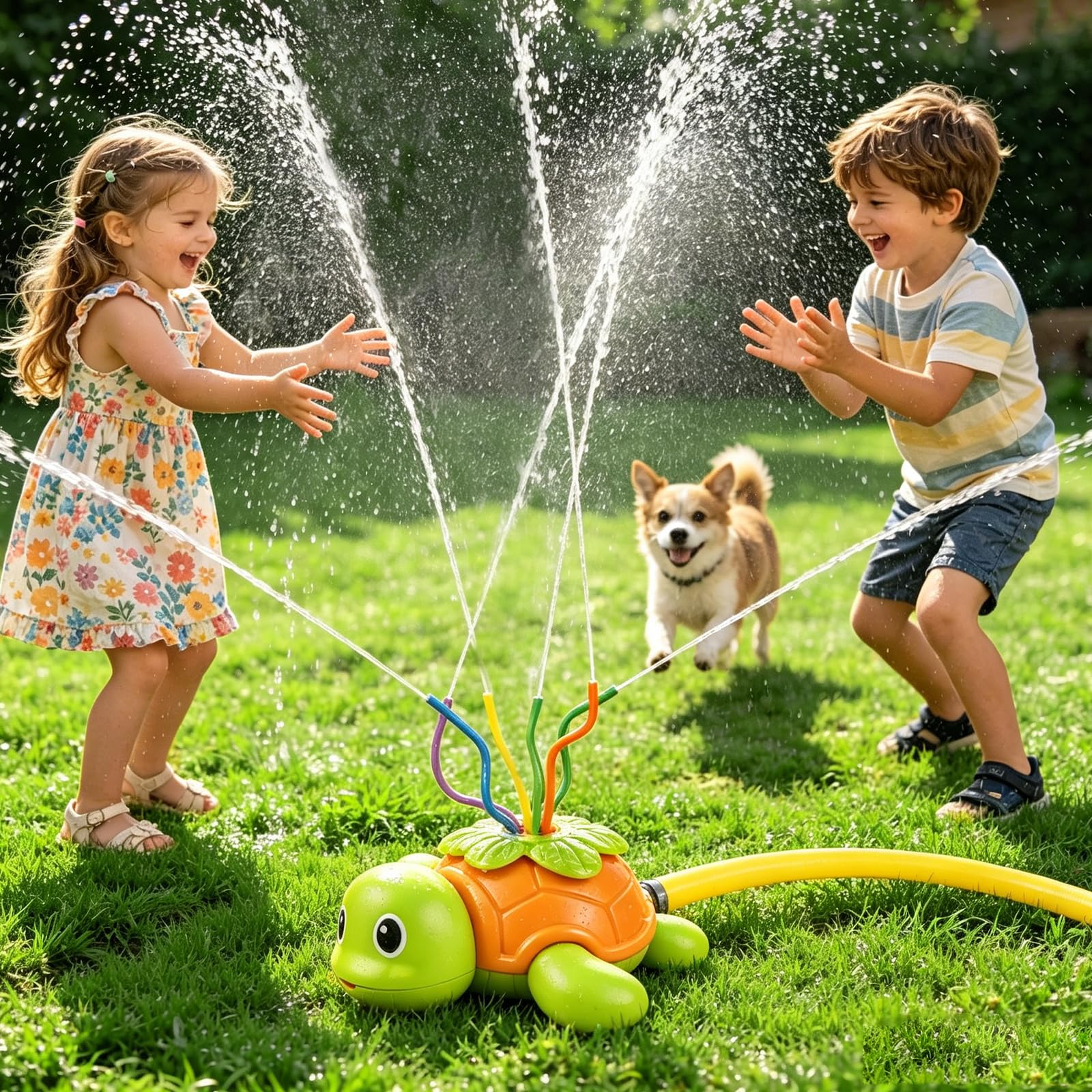 Xerteam Wasserspielzeug Kinder, Sprinkler Wasser-Spielzeug für Kinder, Garten Wasser Twister Sommer Splash Spielzeug für Junge und Mädchen 3-12 Jahre (Grüne Meeresschildkröte)