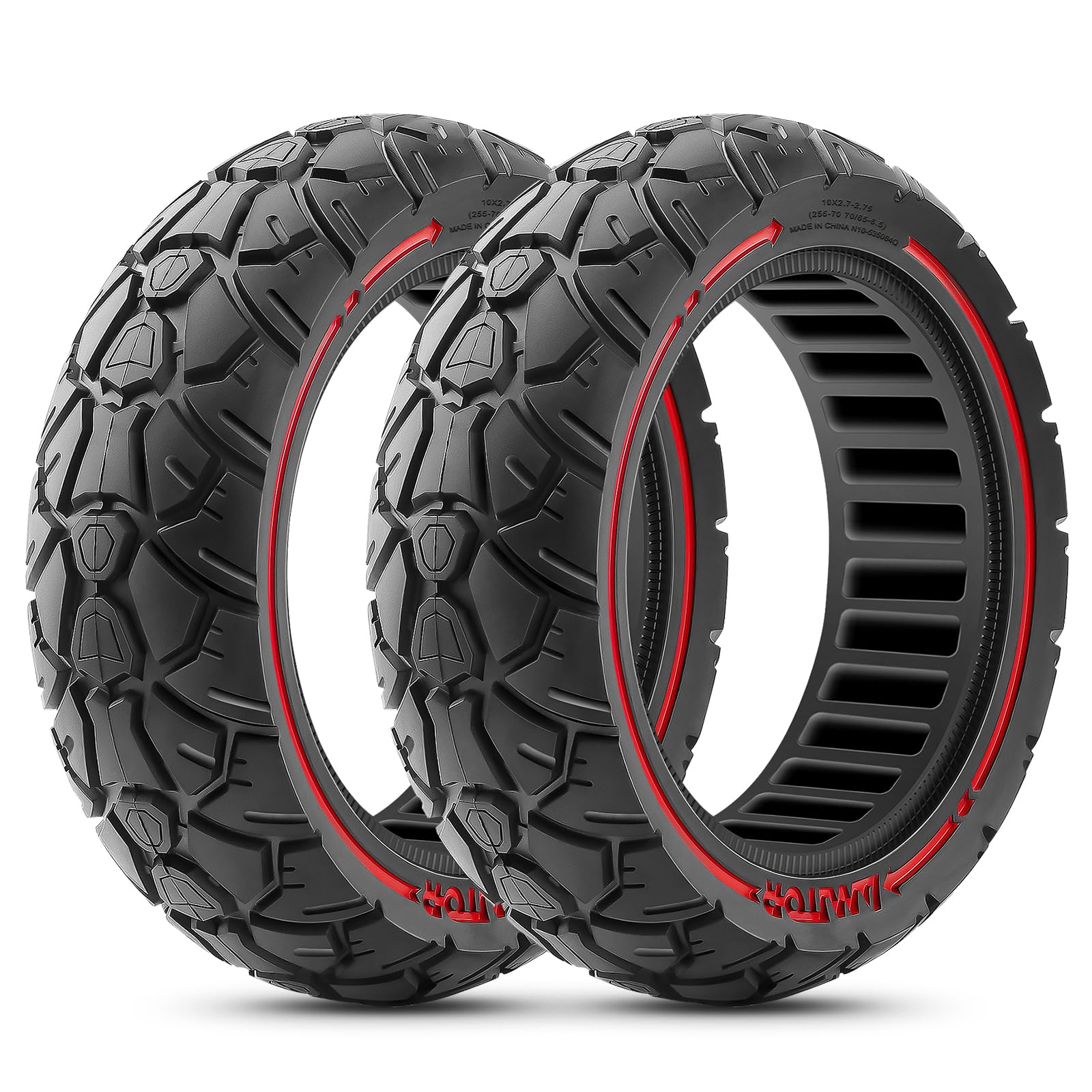 Pneumatici in gomma piena, 10 x 2,70 – 6,5 fuoristrada, 10 x 2,70 – 2,75 – gomma piena, 70/65 – 6,5 – 6,5 mm, pneumatici per scooter E, resistenti alle forature e all'abrasione e senza