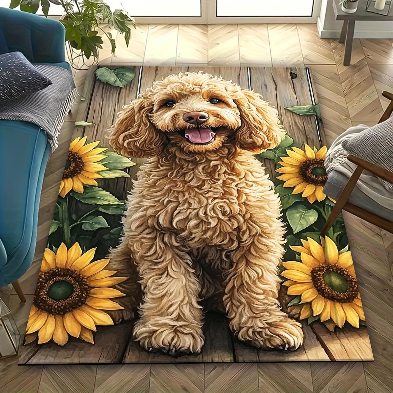 Tapis de sol anti-fatigue à impression 3D chien 200x300 cm, structure moelleuse facile à nettoyer