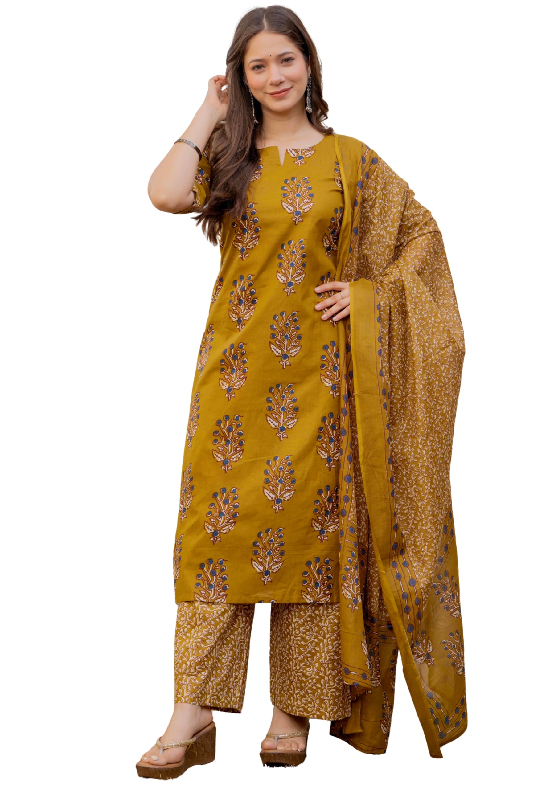rytras Women Woman's Pure Cotton Straight Kurta Sets with Palazzos & Dupatta|Kurti Set for Woman|Suit Set for Women Cotton-picture-29