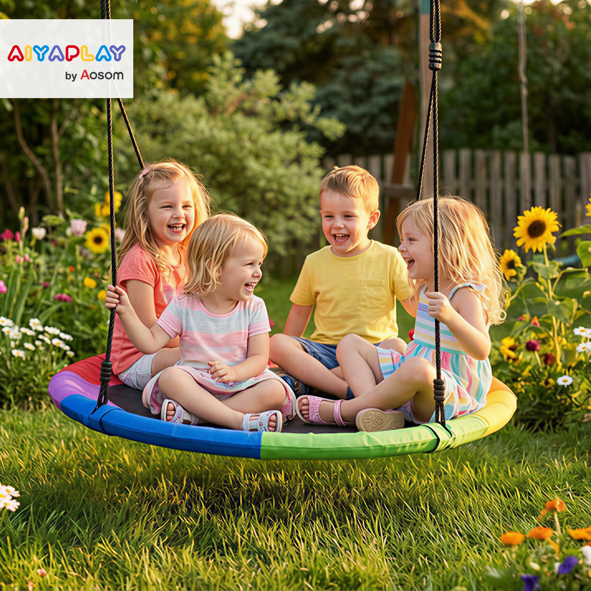 AIYAPLAY Altalena da Albero, Altalena a Nido per Bambini da Ø120 cm con Corde Regolabili e Cinghie, Gioco da Esterno per Bambini 3-8 Anni, Capacità 300 kg, Multicolore - 2