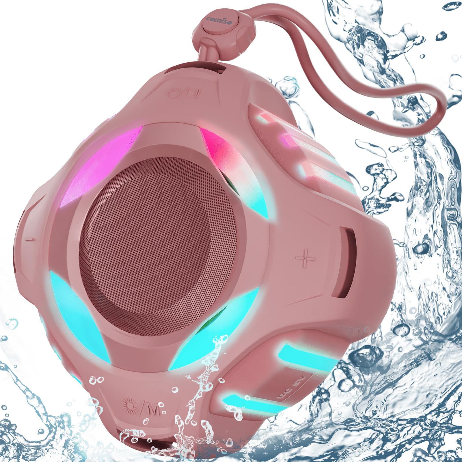 comisoBluetooth Shower Speaker, Waterproof Bluetooth Speakers IPX7, Floating 2000mAh, Portable Wireless Speaker with LED Light, Loud HD Sound and Bass for Travel Beach Pool, Camping, Ideal Gifts.