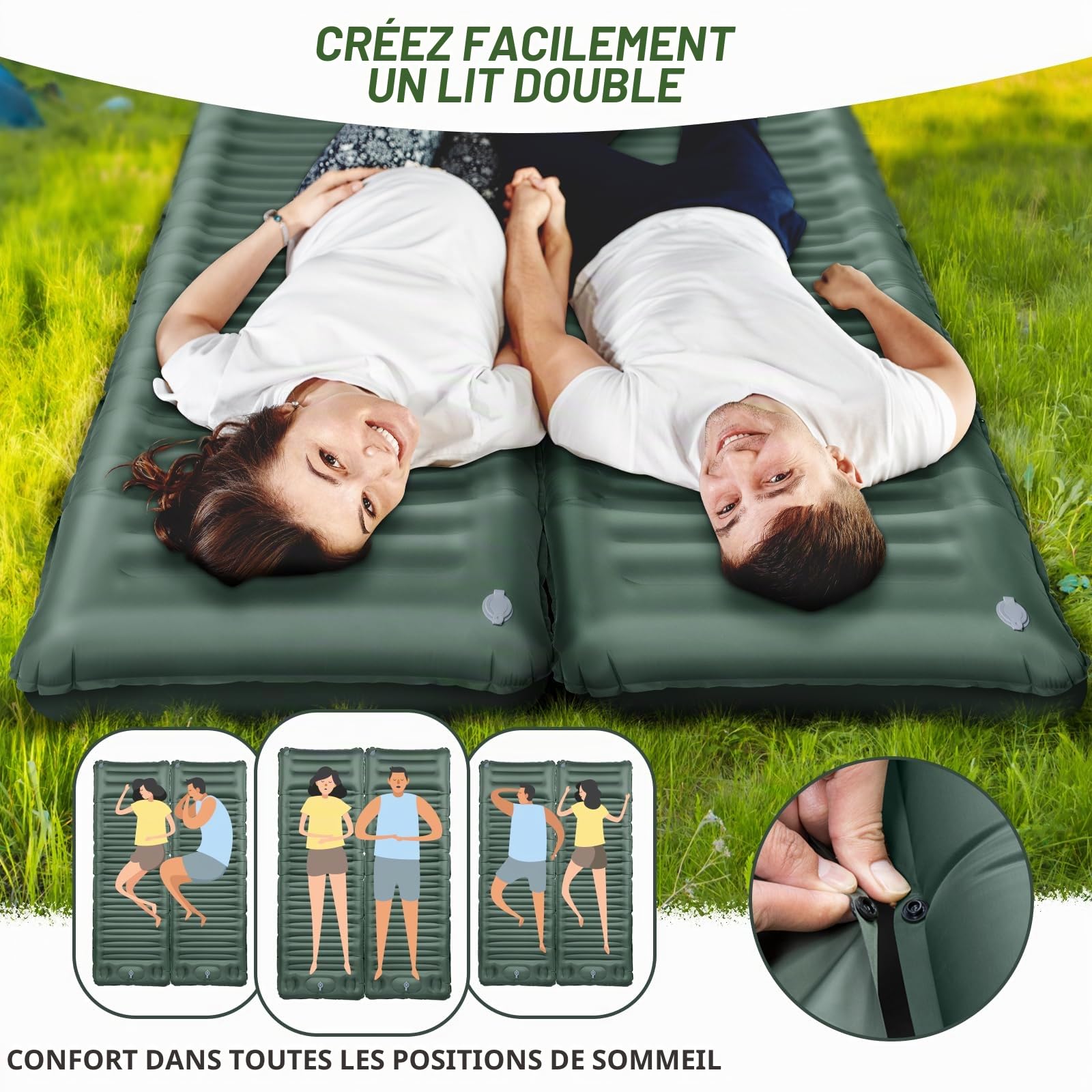 Matelas de Camping avec Pompe à Pied, Épaisseur Améliorée 12CM Tapis de Couchage Autogonflant, Matelas Randonnée avec Oreiller, Matelas Gonflable Ultraléger pour Camping,Tente,Randonnée