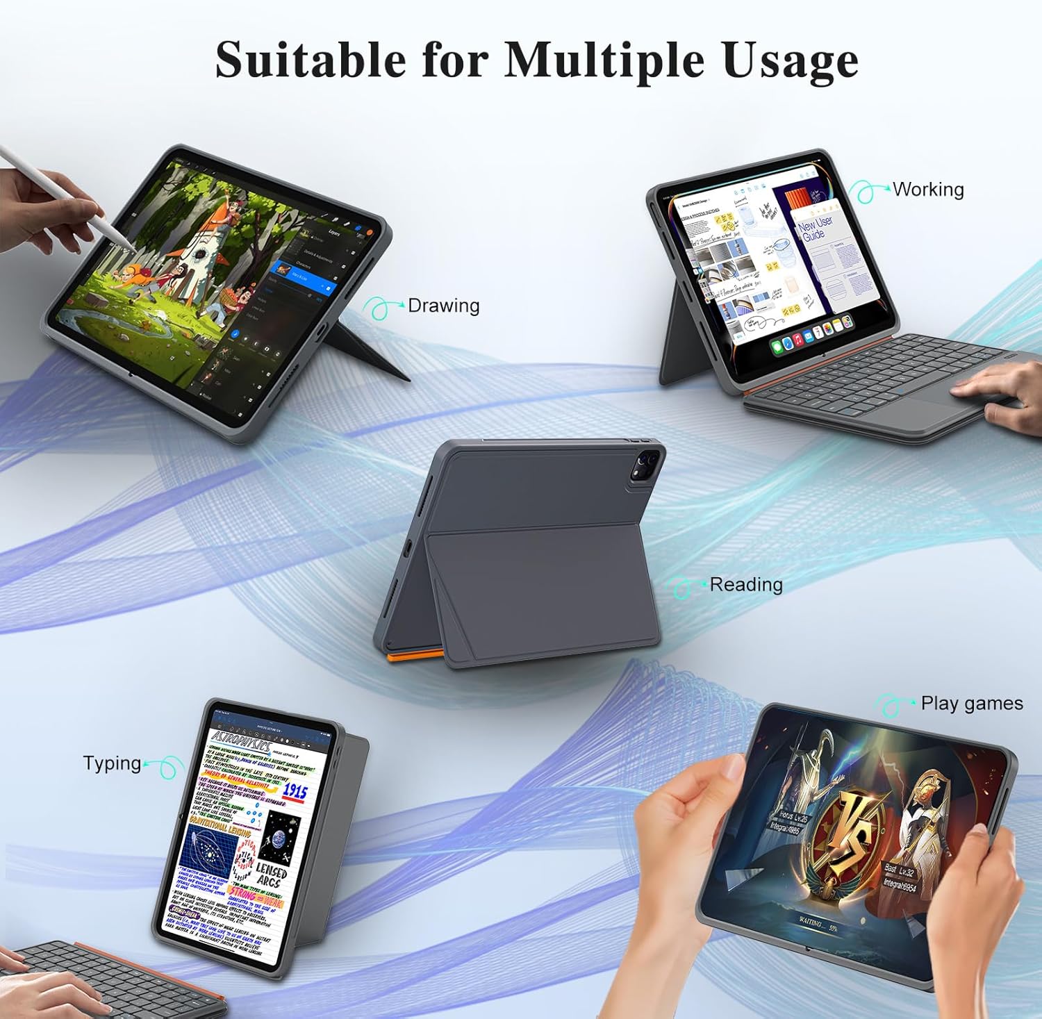 iPad Air 11 inch Case with Keyboard (M4/M3/M2, 2026/2025/2024), Pro 11, iPad A16 11th/10th, Magnetic Detachable Keyboard, Trackpad, Backlit, Adjustable Stand, Slim for Air 5th/4th Gen 10.9 inch (Gray)