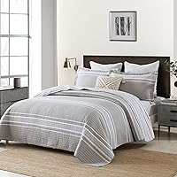 Vista 18 de PERHOM Juego de edredón 100% algodón tamaño Queen - 3 piezas, estilo bohemio, a rayas, ligero, suave, transpirable, juego de ropa de cama beige gris