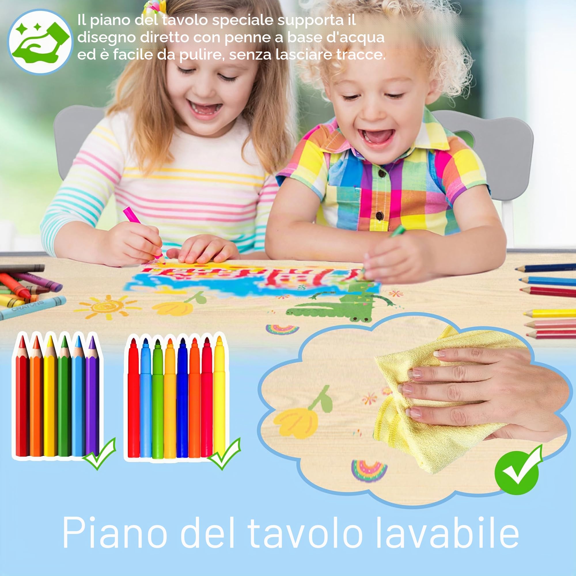 UISEBRT Tavolo per bambini con 4 sedie, regolabile in altezza, per bambini dai 2 anni in su, set da tavolo in plastica, mobili per bambini per l'asilo e la cameretta dei bambini, grigio