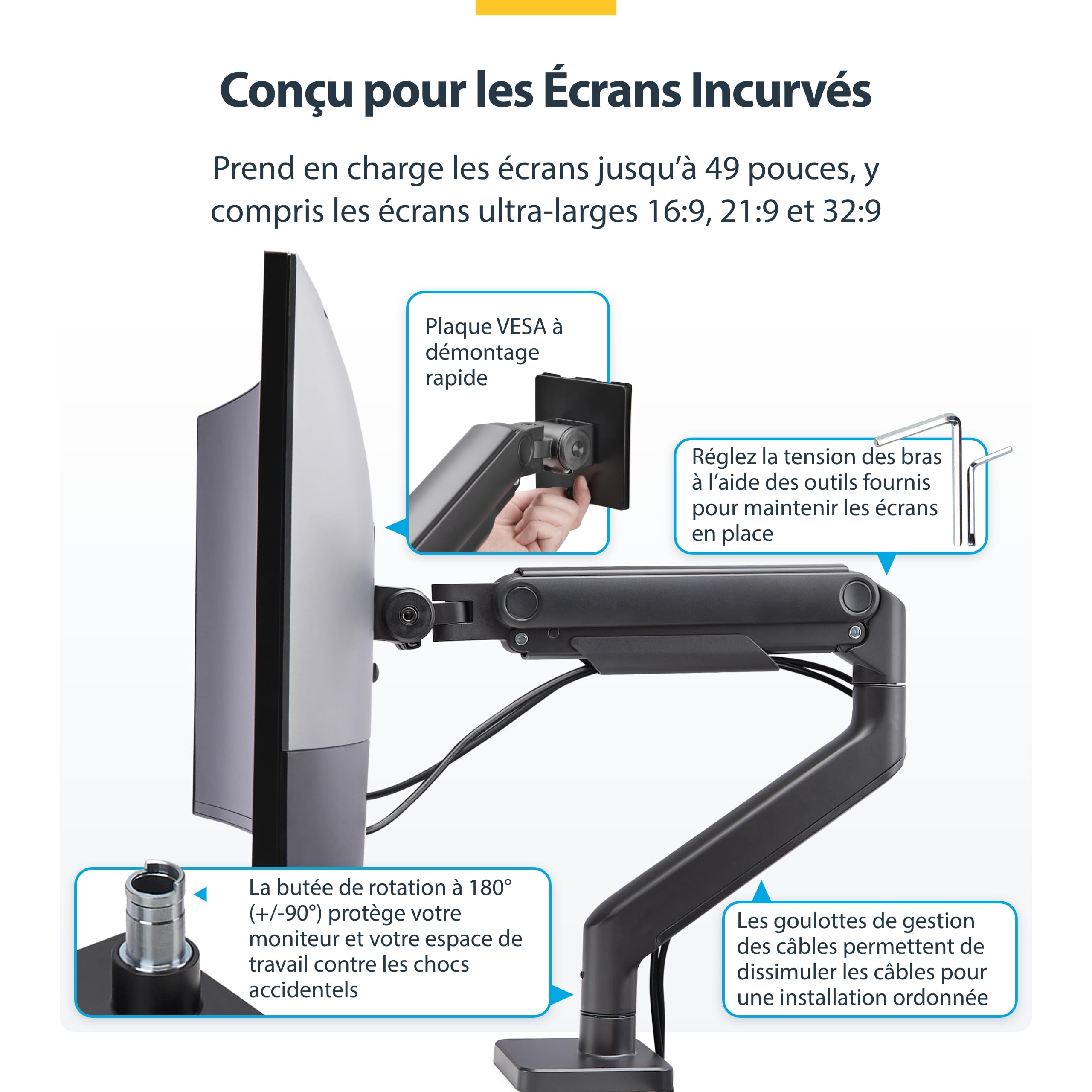 StarTech Support de Bureau pour Écran 49", 20kg (H1M1AG1-MONITOR-ARM)