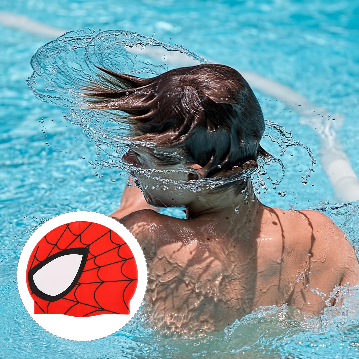 EIROVYA Bonnet De Bain Silicone Imprimé Araignée – 100% Silicone, Unisexe Enfant, élastique, Séchage Rapide, Anti-chlore, 1 Pièce