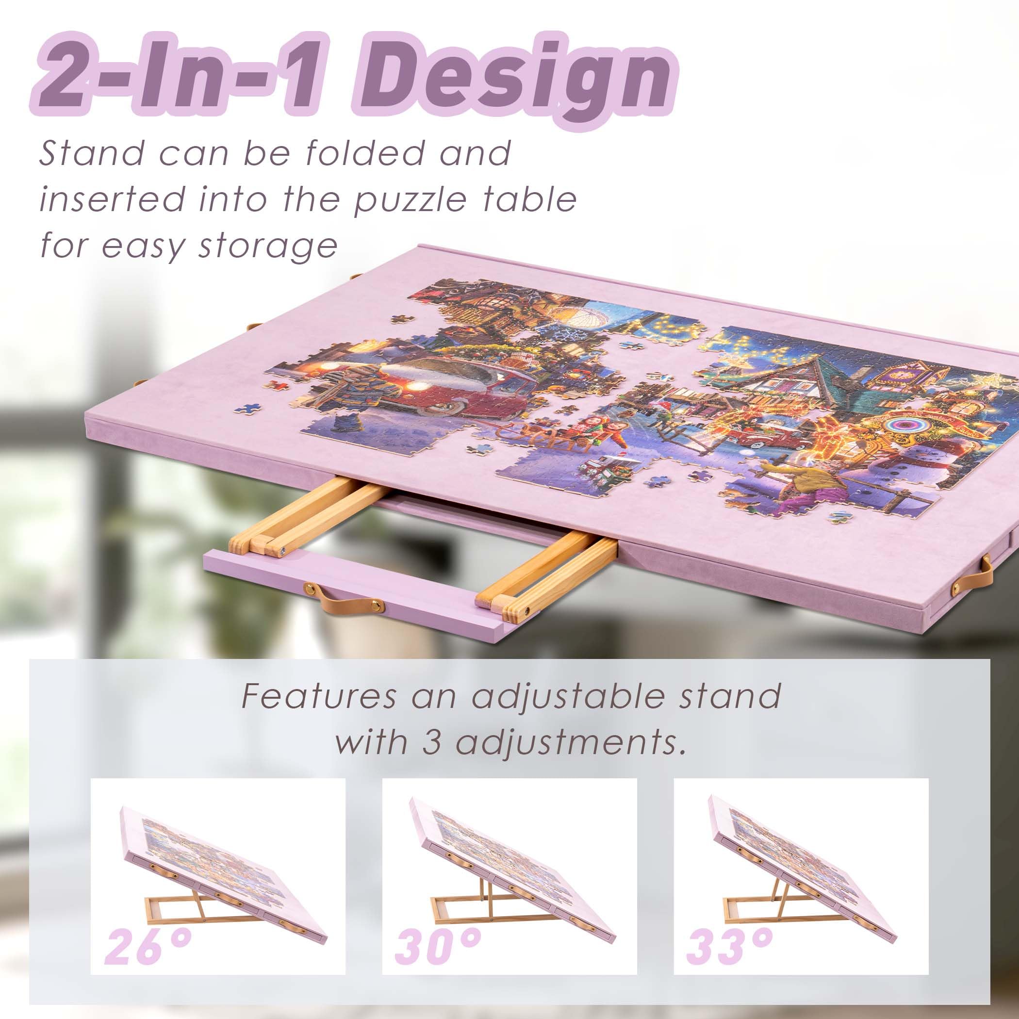 Tektalk Flanellstoff-bedeckter Puzzle-Tisch mit integriertem verstellbarem Ständer und Abdeckung, tragbare Puzzle-Platte mit 6 Sortierschubladen, für bis zu 1500 Teile – lila