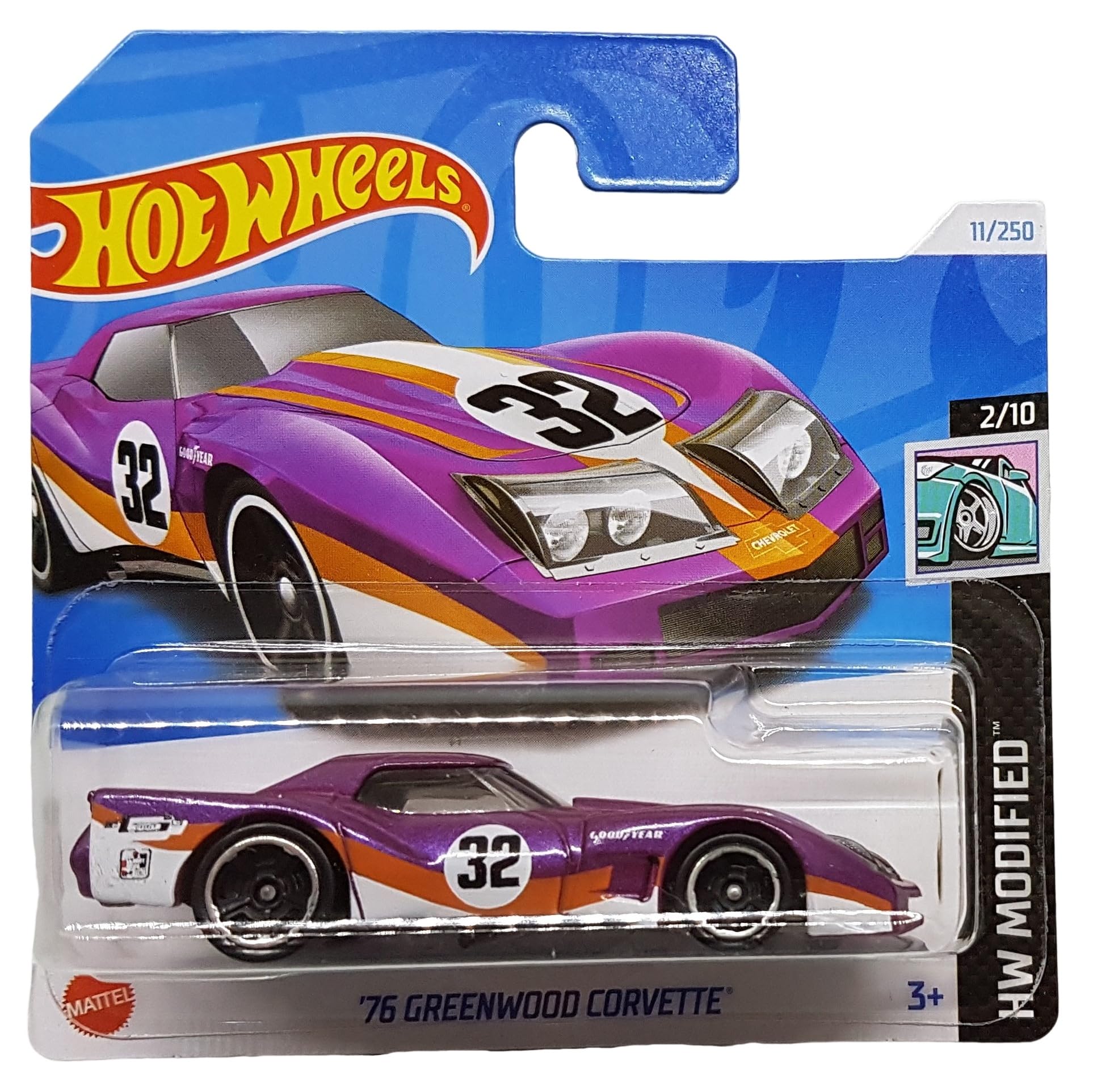Hot Wheels - '76 Greenwood Corvette - HW Modified 2/10 - HTB67 - Short Card - GM - Good Year - Mattel 2024