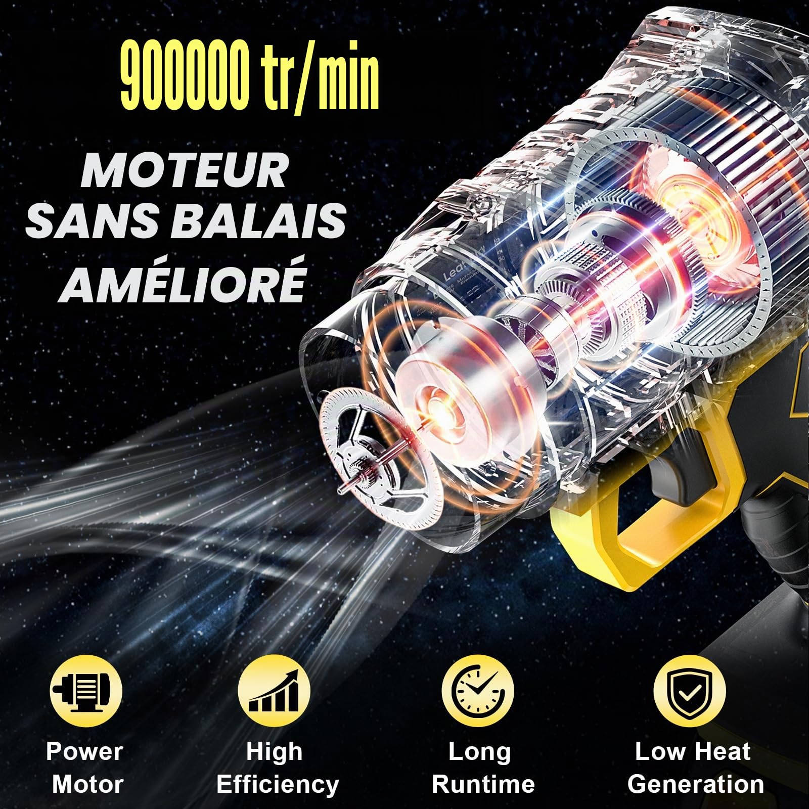 Souffleur à feuilles sans fil, moteur sans balais avec 2 batteries de 4,0 Ah, souffleur de feuilles max 900 000 tr/min, débit d'air 800 m³/h, 3 buses, 0,8 kg léger – Idéal pour les feuilles/neige