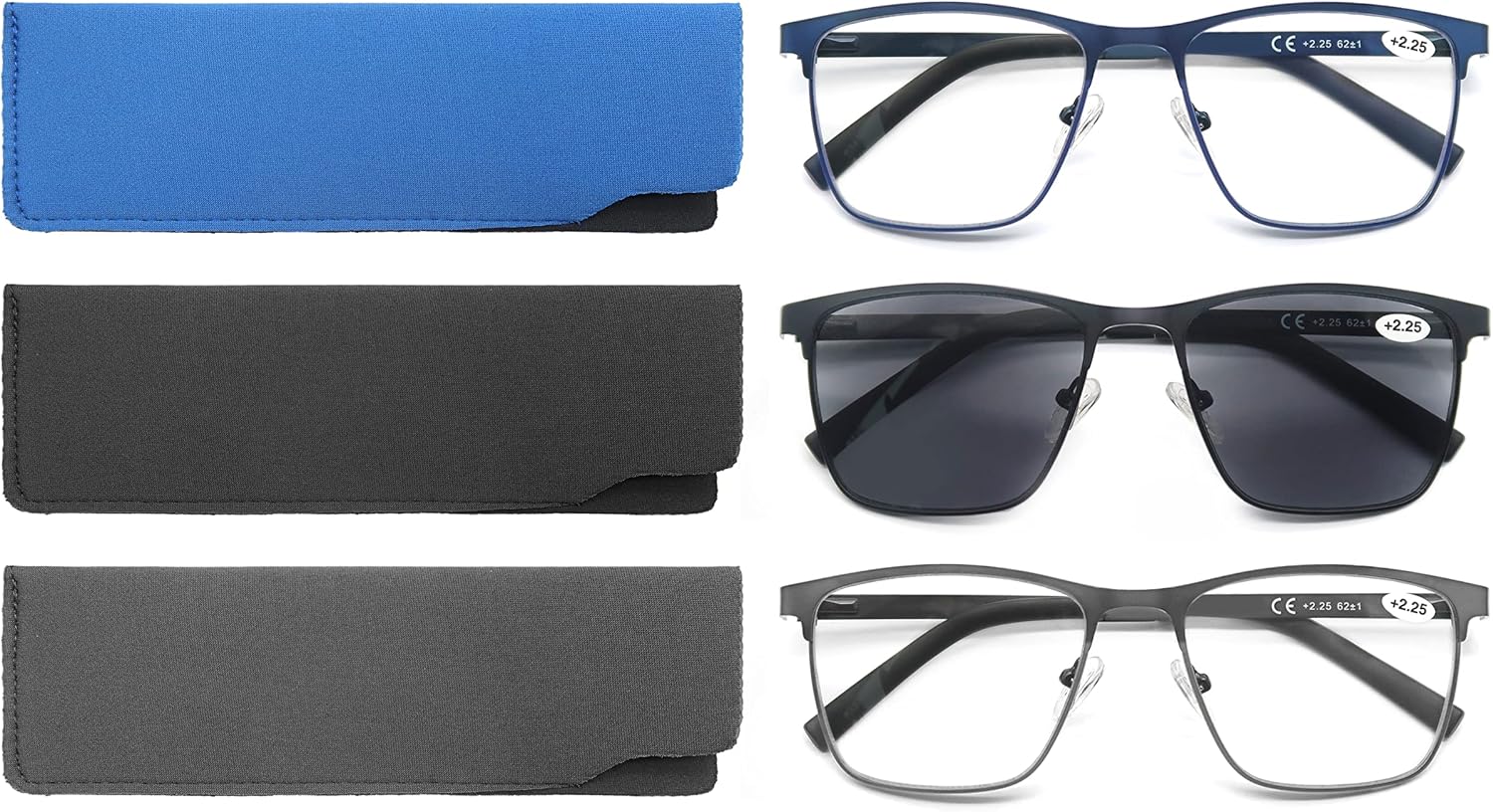MODFANS Men Reading Glasses Blue Light Blocking Glasses Metal Square Readers Stainless Steel Material Anti Eyestrain/Glare/UV - Image 2
