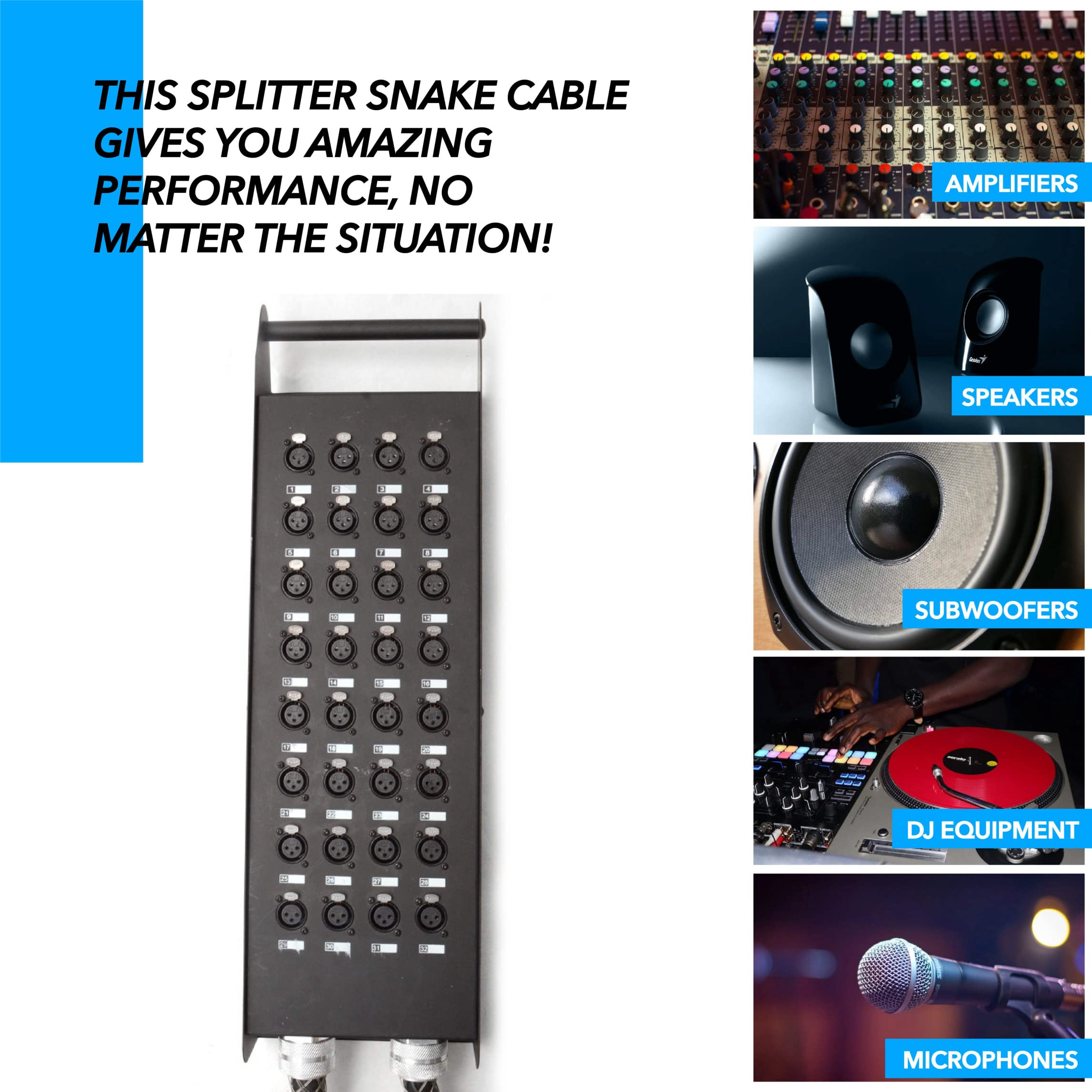 Seismic Audio 32-K-XLR-Splitter-Splitter-Kabel mit Box, zwei Trunks je 38,1 cm Fantails – Pro Audio Stage, Studio, Road Split Y-Verlängerungskabel