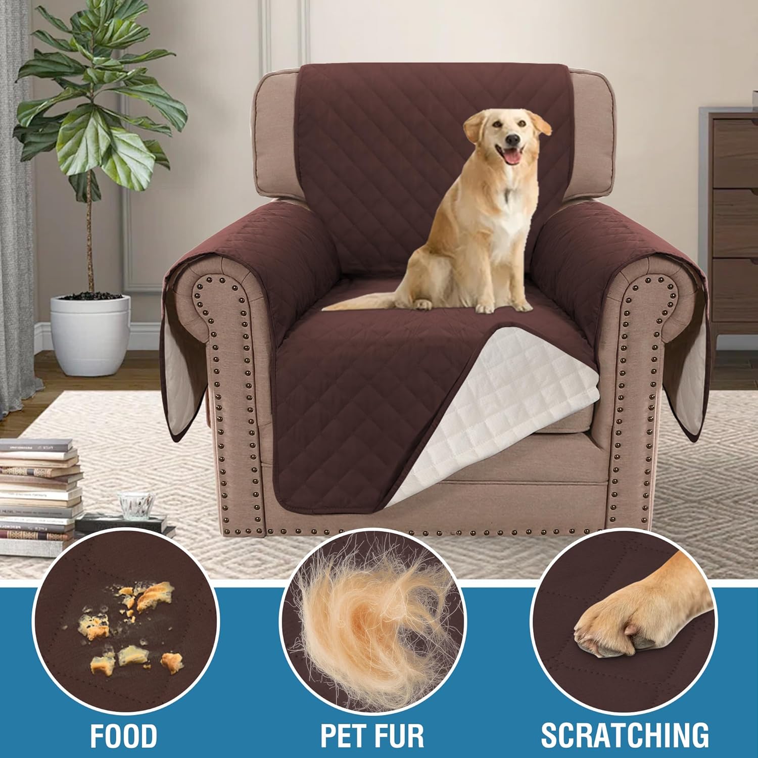 H.VERSAILTEX Chair Sofa Slipcover Sofa Cover 100% Waterproof Couch Cover Furniture Protector Cover with Elastic Straps for Pets Kids Children Dog Cat(Chair, Chocolate)