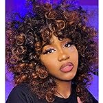 andromeda Curly Wigs for Black Women Brown Short Curly Wig with Bangs Soft Afro Kinky Curly Synthetic Wig for African American Women (T30)