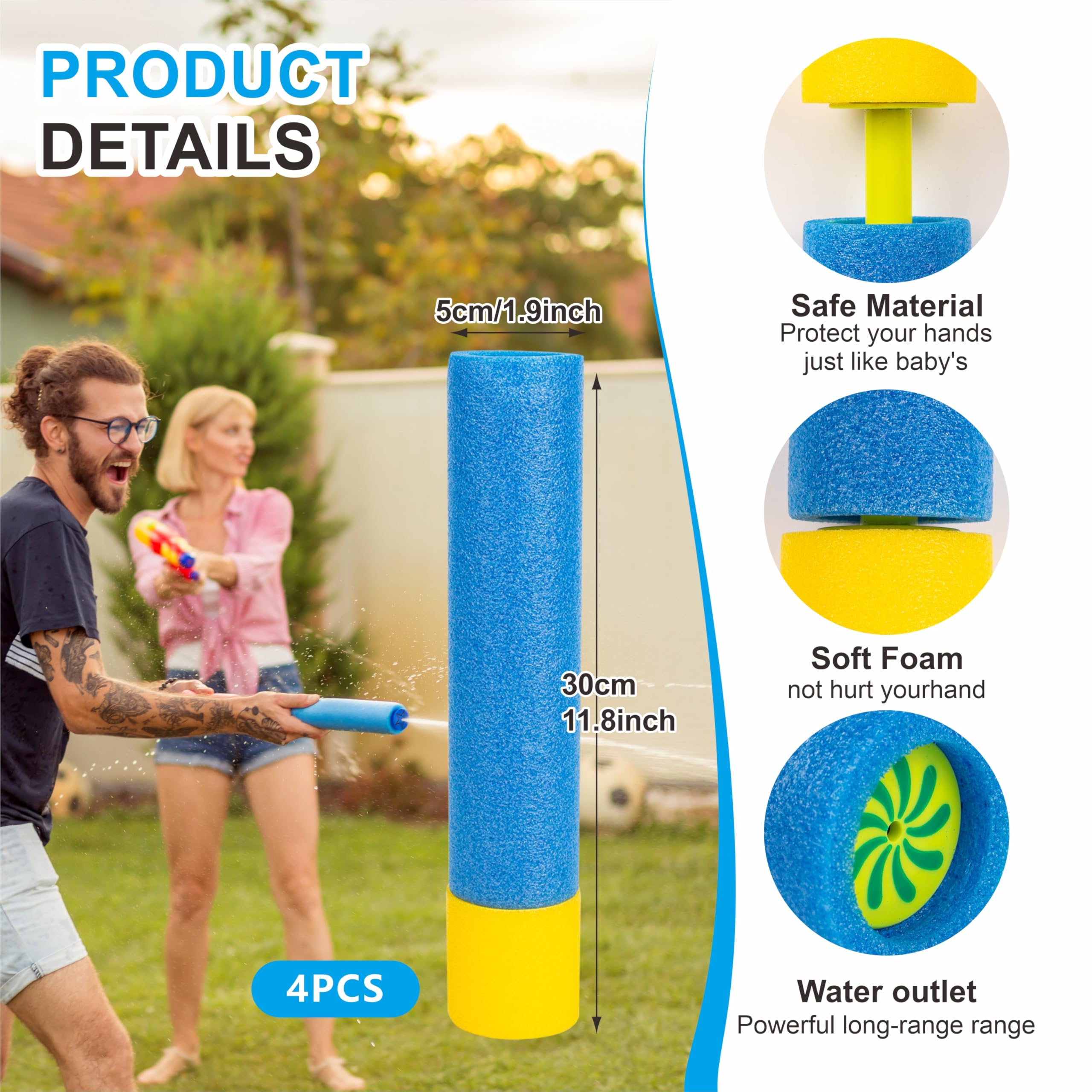 Foam Water Blaster 4PCS, Colorful Water Pistols for Kids Toddlers Super Soaker Foam Guns for Kids & Adults, Outdoor Pool - Image 2