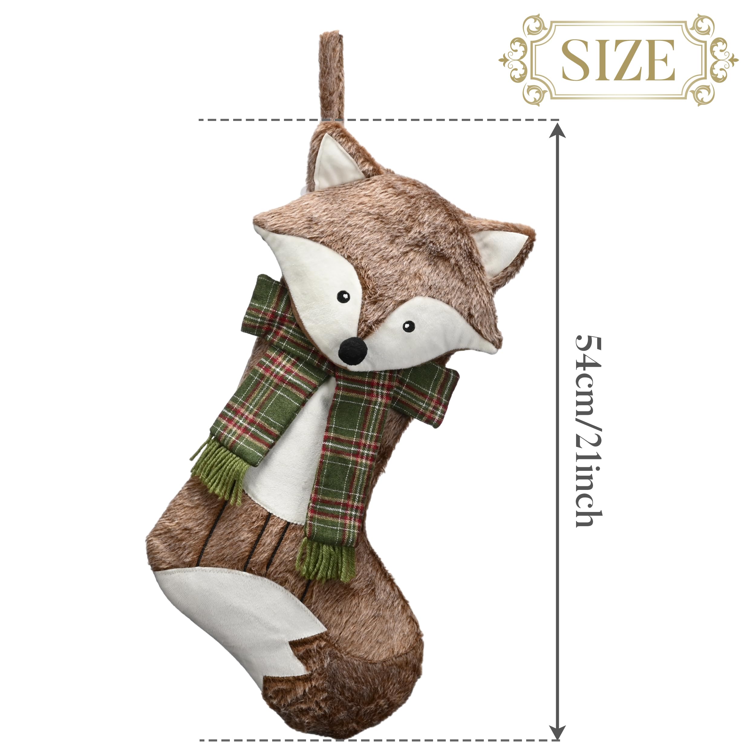 Valery Madelyn Chaussette de Noël en forme de renard de 53,3 cm, mignonne en peluche personnalisée à suspendre pour cheminée, animal domestique, décorations de Noël et cadeaux de Noël