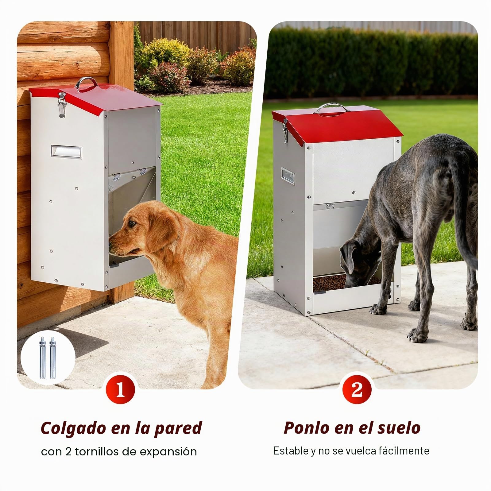 Alimentador Automático para Perros 11 kg, Estructura Galvanizada por Gravedad, Uso en Exterior para Razas Grandes