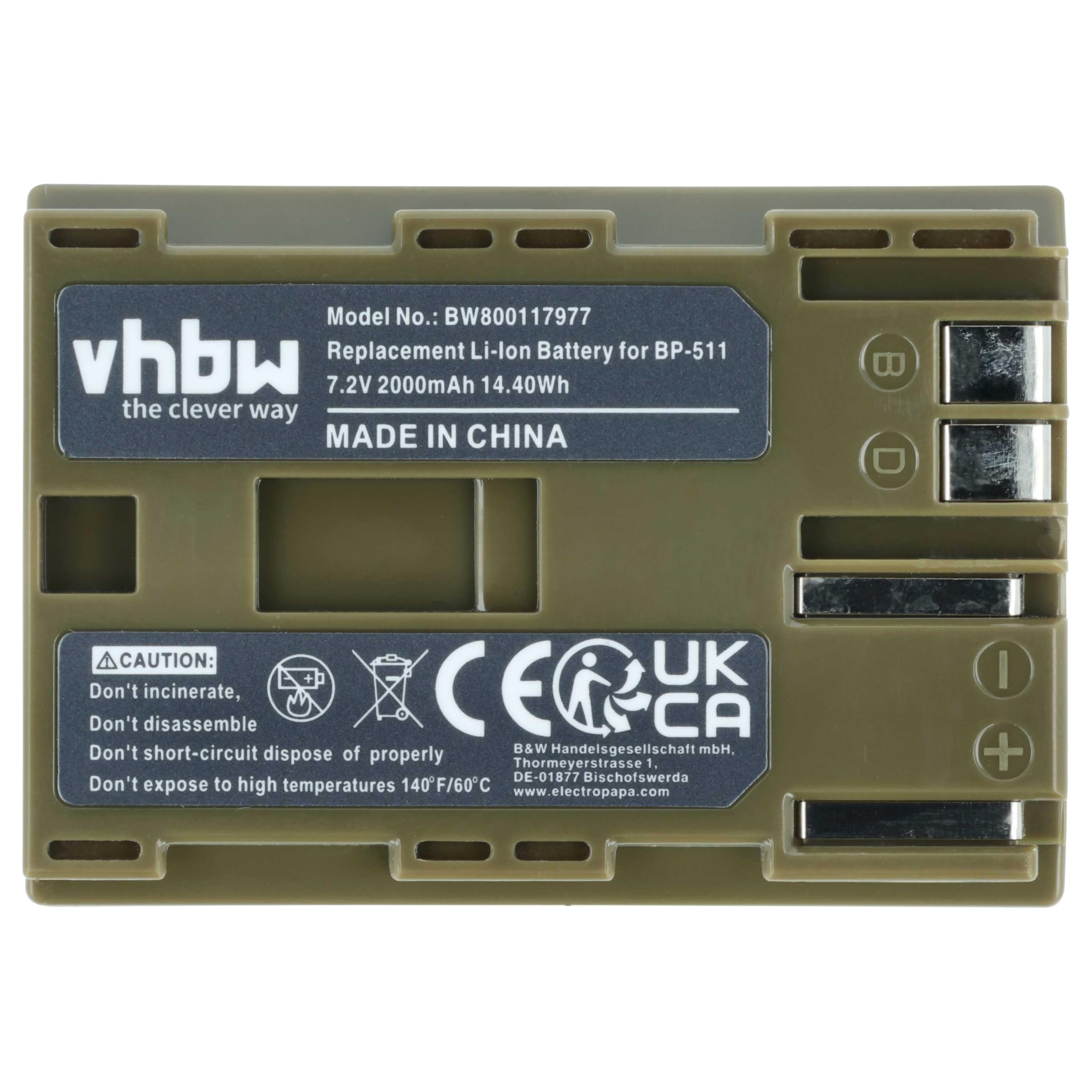 vhbw 2X Batterie Remplacement pour Canon BP-511A, BP-512, BP-514, BP vhbw 2X Batterie Remplacement pour Canon BP-511A, BP-512, BP-514, BP
