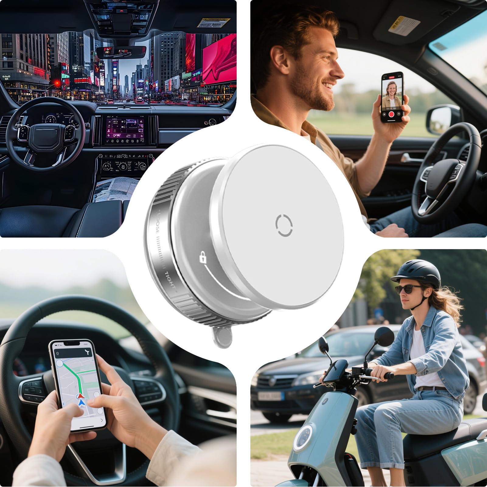 Supporto magnetico per telefono sottovuoto, supporto magnetico | supporto girevole a 360 gradi, interni auto, supporto base a per cruscotto, design compatto nero