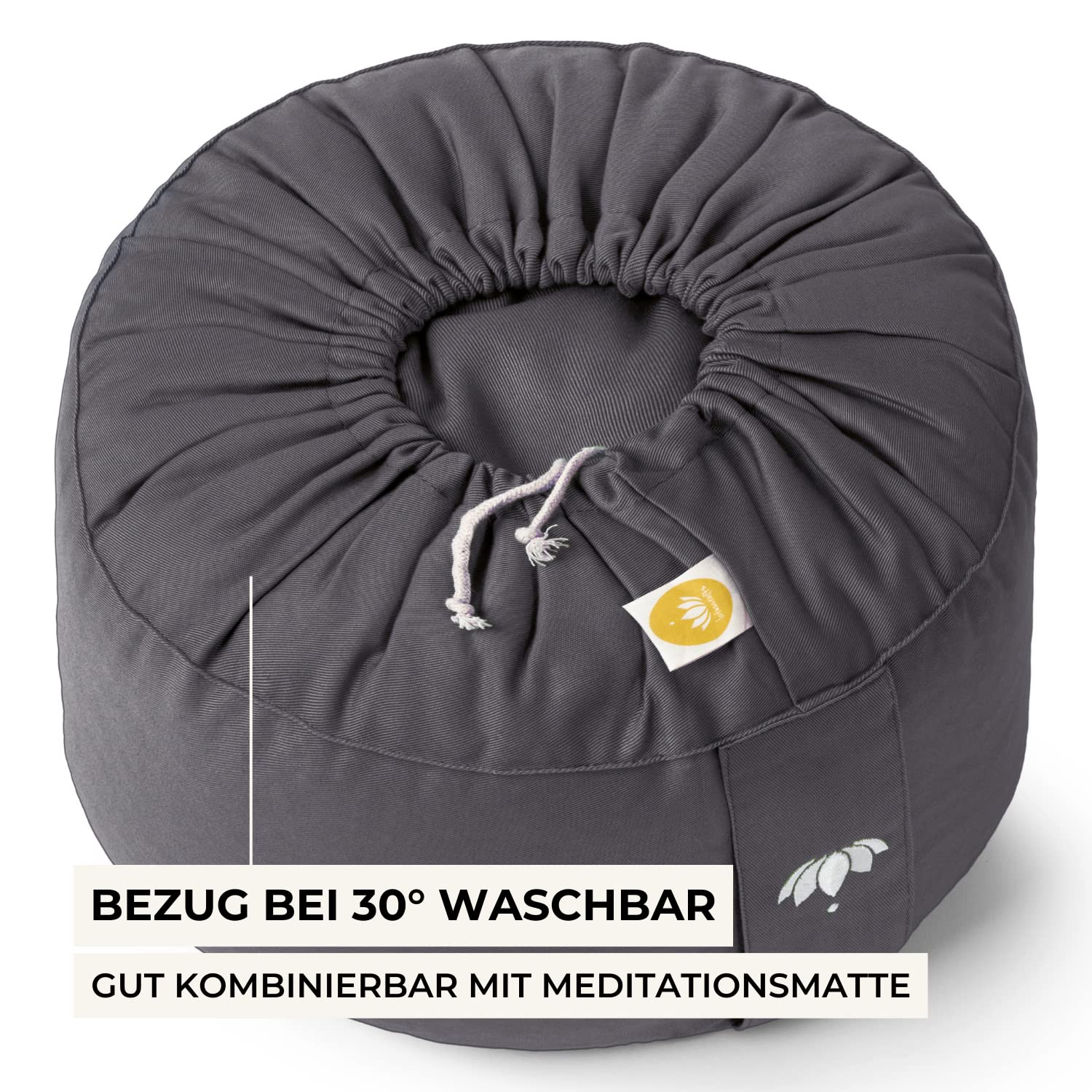 Lotuscrafts® Meditationskissen, Extra-hoch mit 20 cm Sitzhöhe, Yoga Kissen mit Dinkelfüllung, Yogakissen Rund, Bodenkissen Rund, Yogakissen Meditationskissen, Bezug waschbar, GOTS Zertifiziert