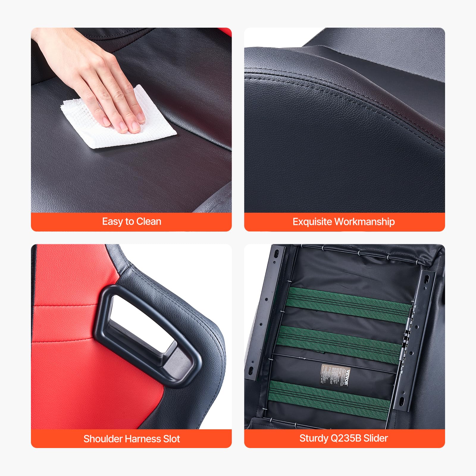 VEVOR Rennsitz verstellbares Renncockpit mit Weitwinkel-Neigung und hochelastischem Schaumstoff 2 Stk. Rennstuhl mit weichem PVC-Leder und Q235B-Schieber, passend für Rennwagen und Go-Karts