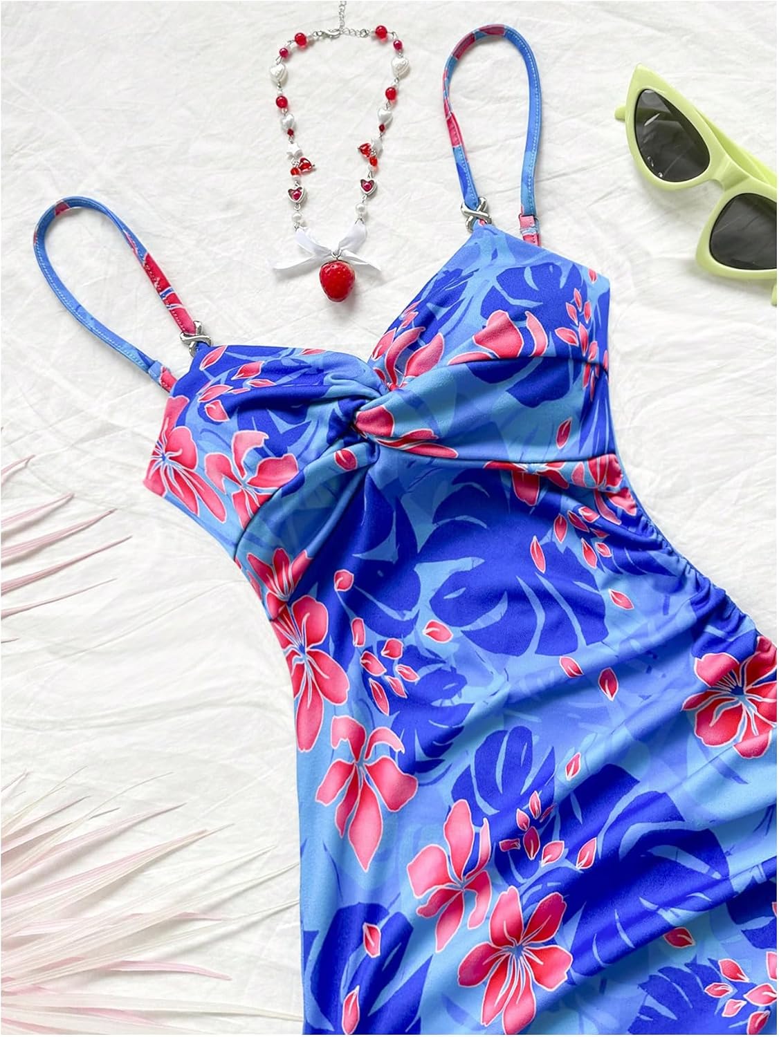 Floerns Women's Summer Tropical Twist Front Ruched Ruffle Hem Bodycon Cami Dress - Image 5