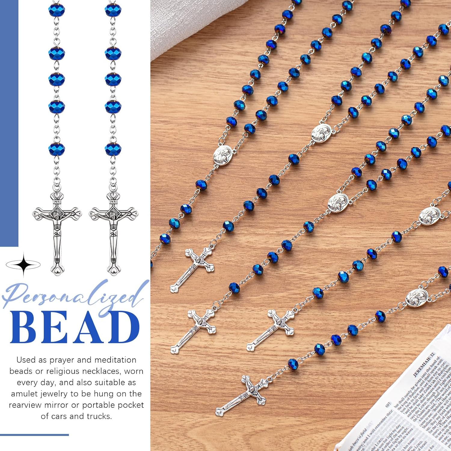 ROCEEI Catholic Rosary Beads Necklace Bulk with Jesus Crucifix Catholic Rosary Prayer Gifts with White Organza Bags - Image 5