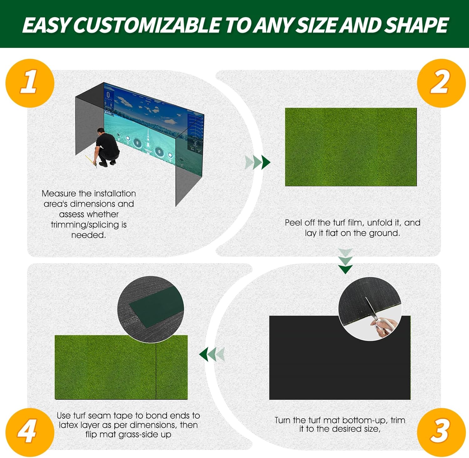 Golf Simulator Turf Mat, 15 mm 8/10/12ft Golf Mat for Indoor Home Setups, Golf Putting Mats Practice Outdoor Training Golf Hitting Mat for Putting Practice Football Sports Gym Backyard