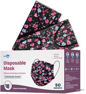 WECARE Disposable Face Mask Individually Wrapped - 50 Pack, Colored Face Masks