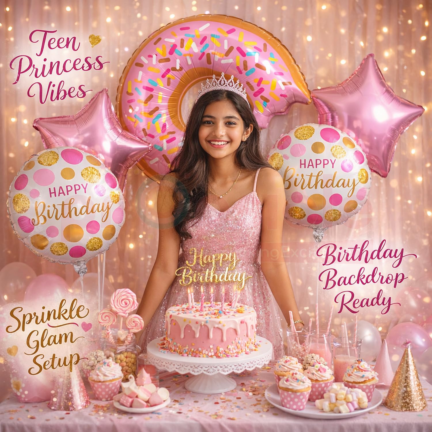 Propsicle Donut Theme Birthday Balloons for Girls, Pack of 5 - Pink Princess Sprinkle Party Decoration, Photo Backdrop Décor for Kids & Adults 3