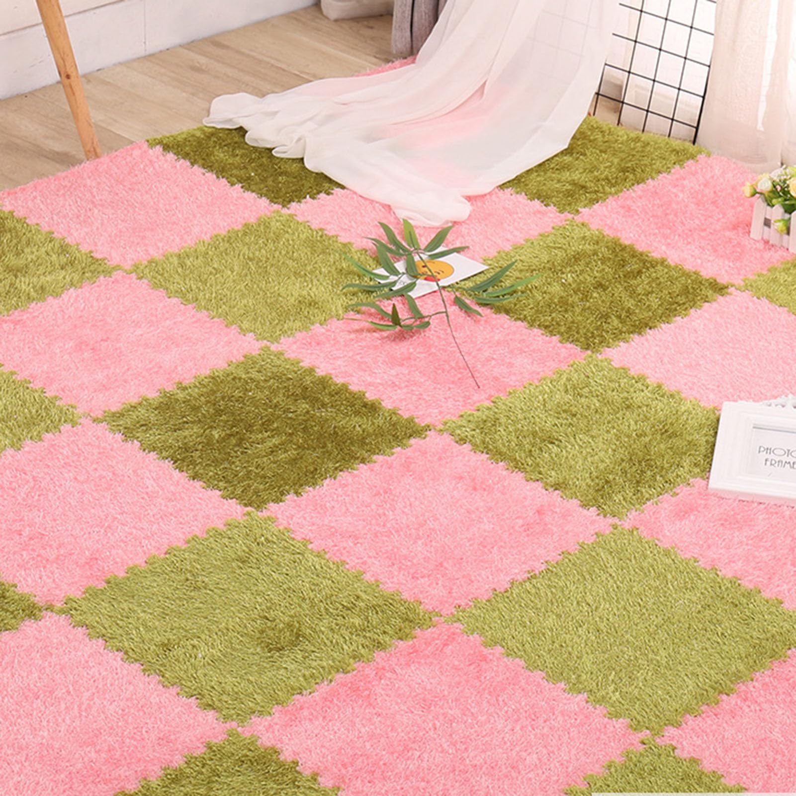 CXGfdghD foam mats， EVA Foam Interlocking Carpet Tiles With Borders 12x12x0.47 inch Multicolor Pack Of 12(Pink+green)