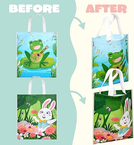 Miniatura 6 de JOYIN 12 bolsas de Pascua de 14.8 x 16.5 pulgadas, bolsa grande de lona de Pascua en tono crema, regalo para manualidades, golosinas, cesta de