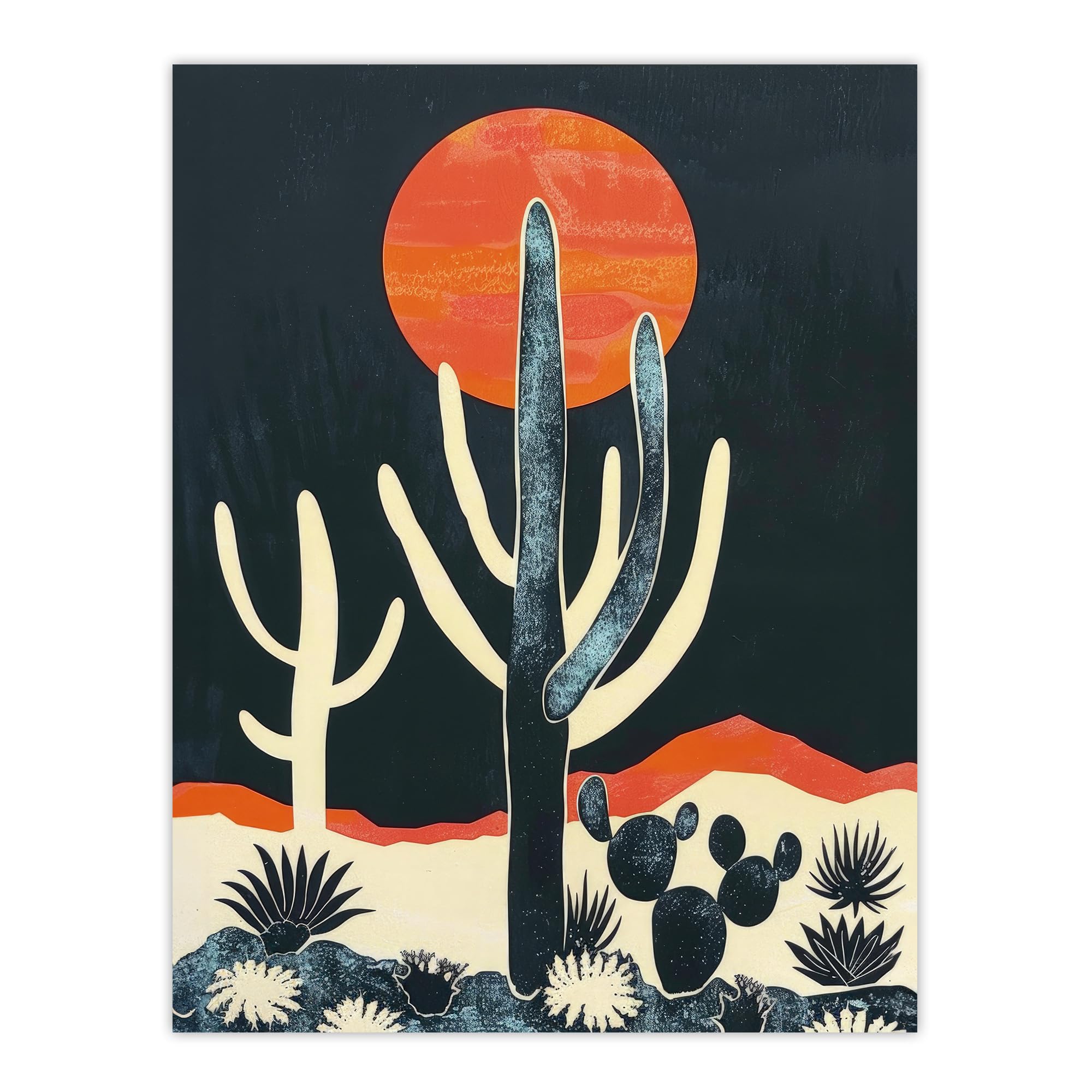 Artery8 Saguaro Cactus Orange Grey Sun Desert Landscape For Living Room Large Wall Art Poster Print Thick Paper 18X24 Inch