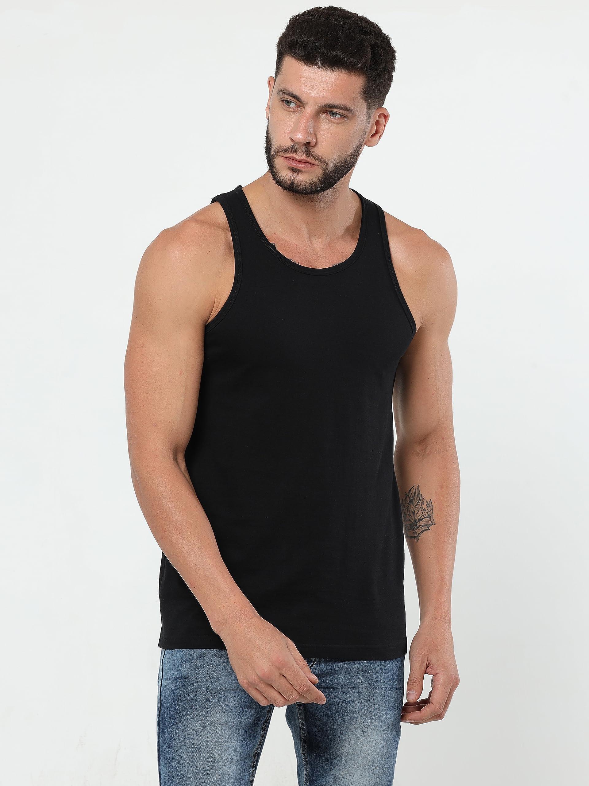 TREDECIM Men Organic Cotton Crew Neck Tank Tops Casual Classic Sleeveless Undershirts Pack of 3 (Black, X-Large)