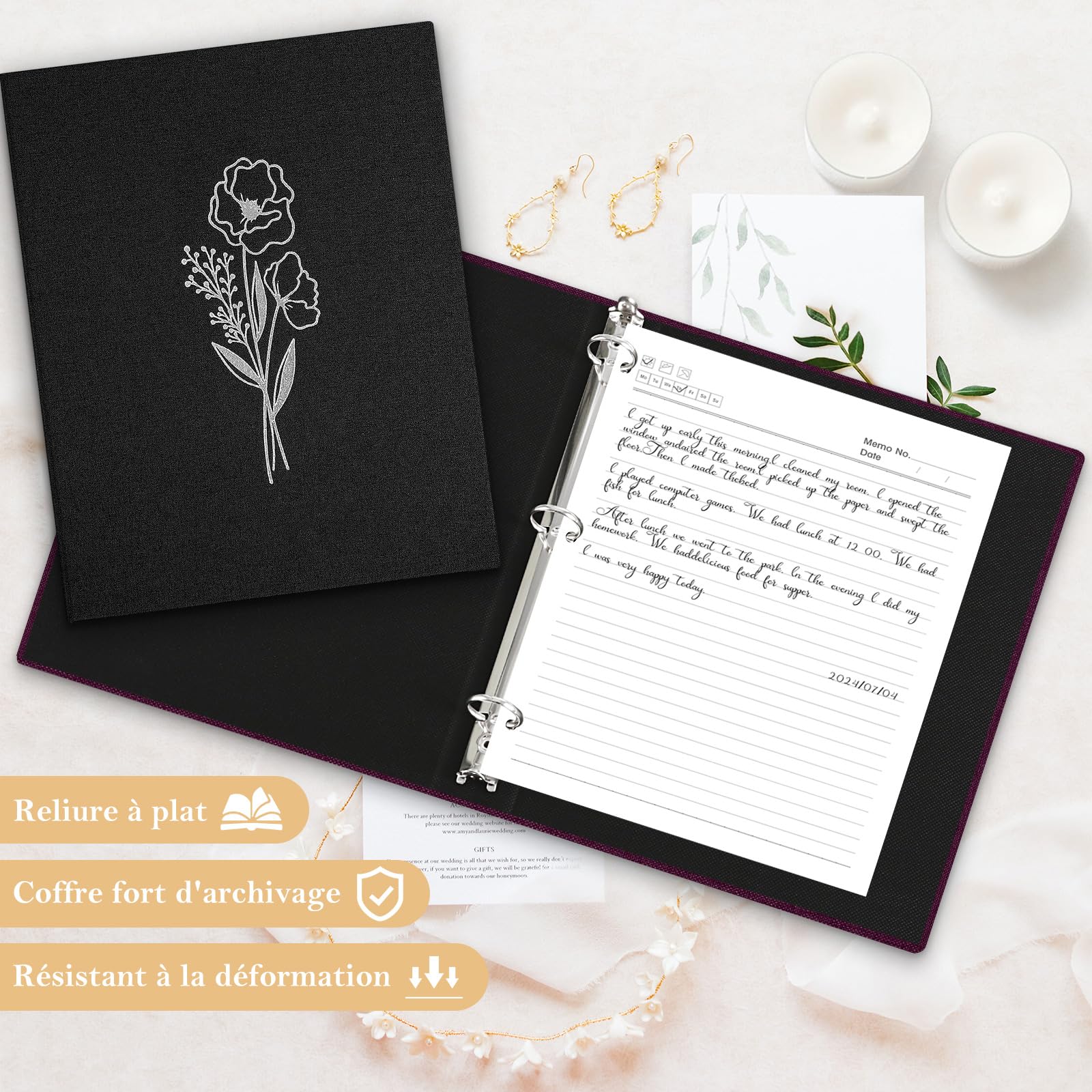 Lanpn Lot de 2 classeurs esthétiques A4 à 3 anneaux format Letter - Couverture rigide en lin - Anneaux ronds de 2,54 cm - Classeur porte-documents organiseur - Compatible avec papier de 21,6 x 27,9 cm