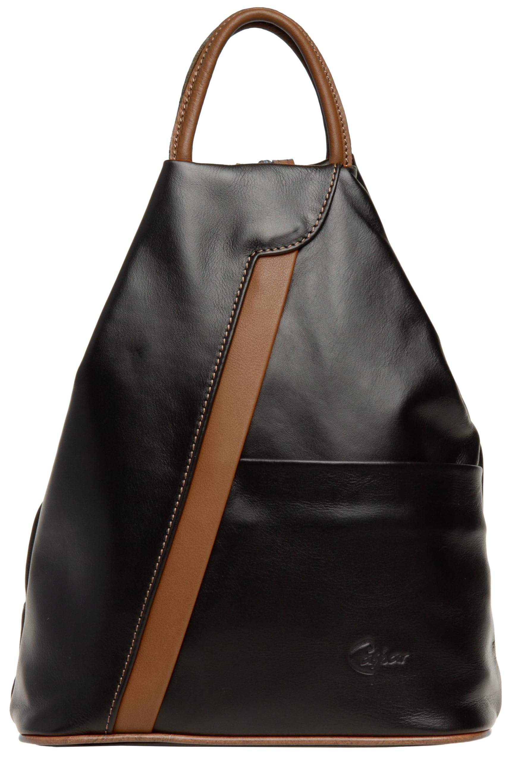 Caspar 2in1 Leder Rucksack Schultertasche Sportlich Elegante Damen Handtasche - SIGNATURE LINE - Modell No.782 - Made in Italy, Farbe:schwarz/cognac, Accessoires:One Size