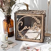 Vista 6 de Caja de madera para tarjetas de boda para recepción, soporte rústico para tarjetas de regalo con ranura y ventana acrílica, caja de tarjeta